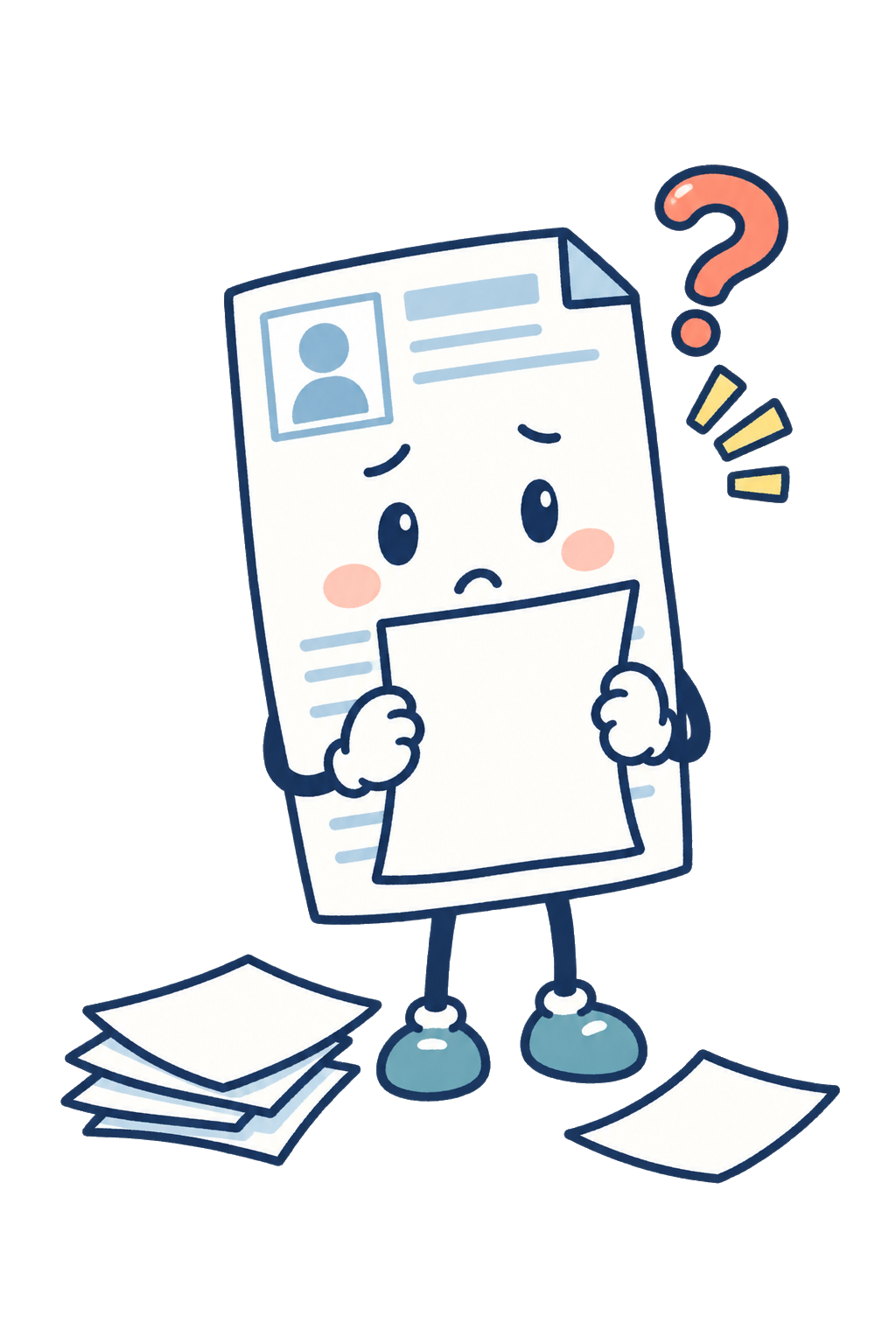 職務経歴書を作れず困っている紙のキャラクターです
