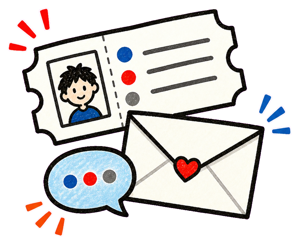 メンバー用のチケットと封筒のイラスト